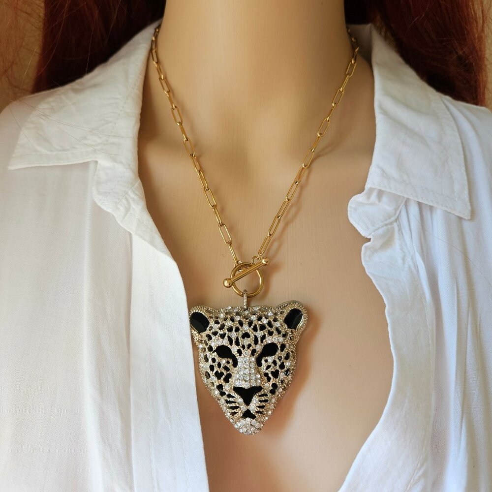 Cheetah Gold Stainless Steel  Paper Clip Toggle Necklace